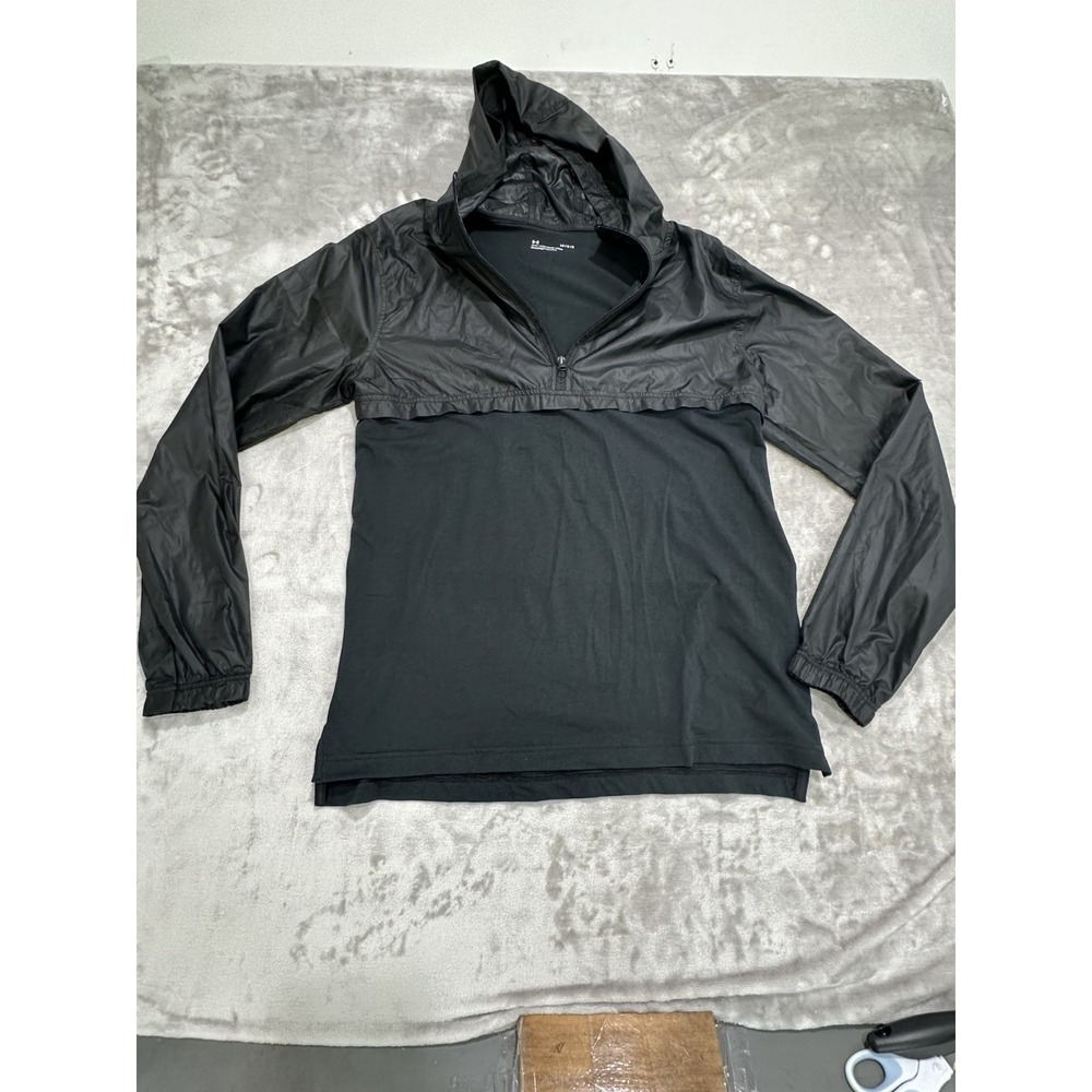 Under Armour Pullover Hoodie Men's Size XL Gray Black Windbreaker 1/4 Zip‎ EUC